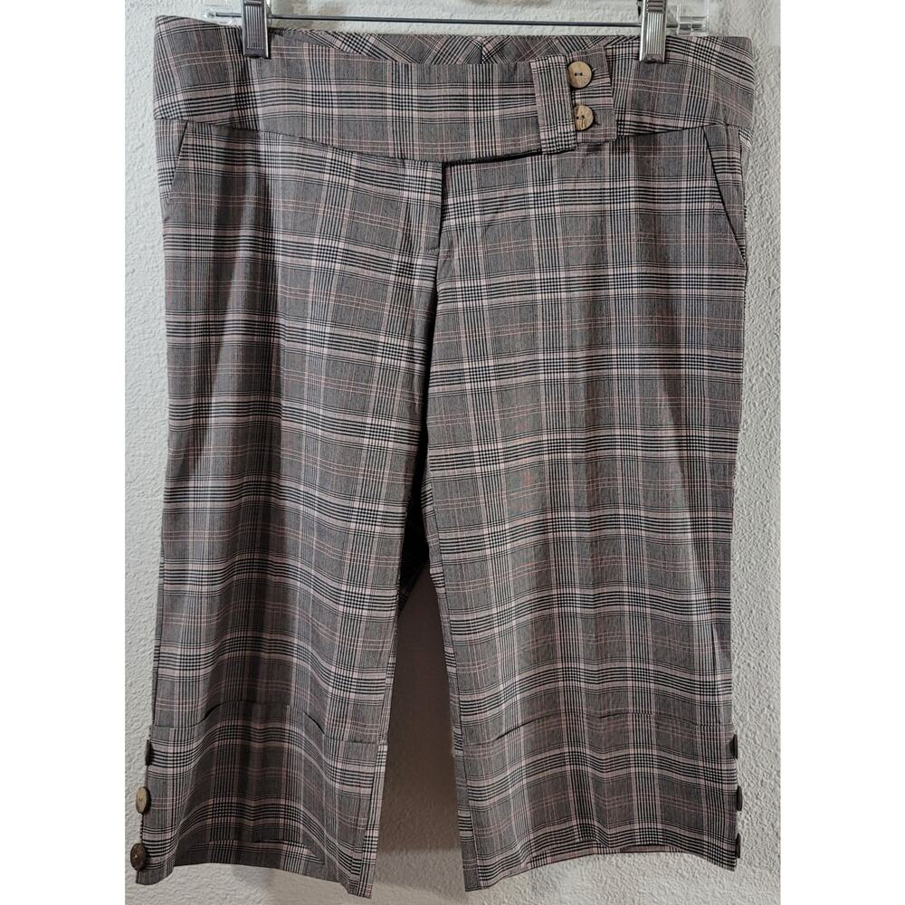 Crystal Candy Brown Pink Plaid Wide Cuff Bermuda Shorts Large Lightweight Soft